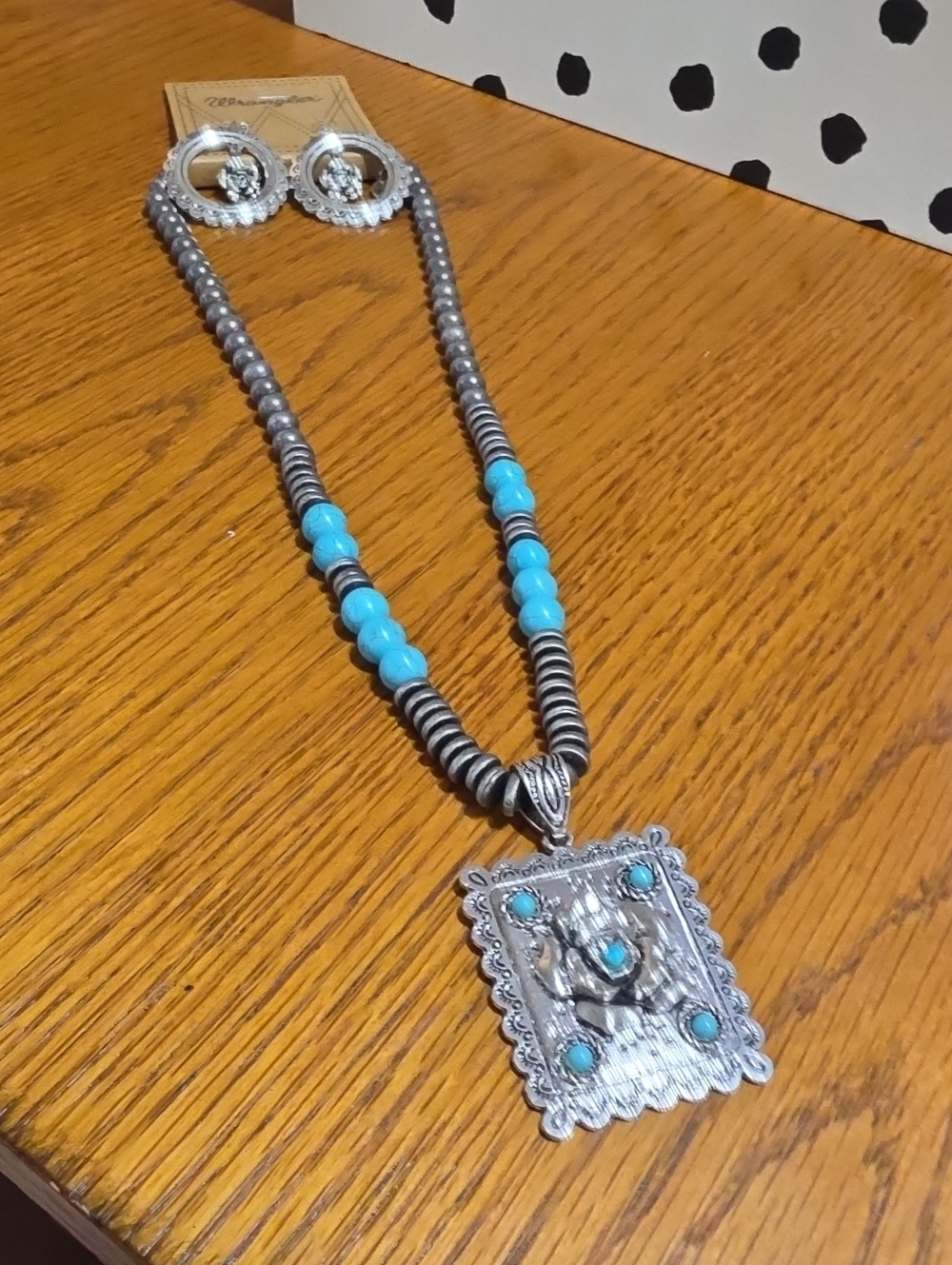 Wrangler Silver-Tone Necklace with Turquoise Beads and Southwestern Pendant